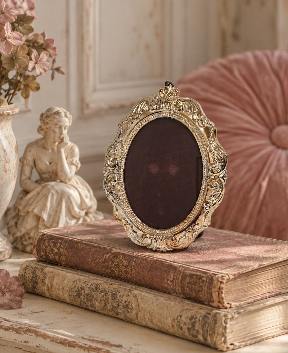 Vintage Teleflora Silver Plated Oval Photo Frame Ornate Rococo Baroque Coquette